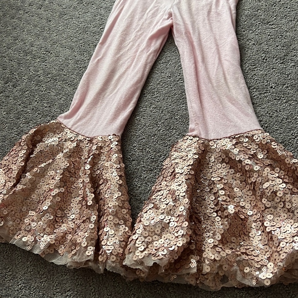 Pink and rose gold sequin bell bottoms girl sz 5 small shop play condition